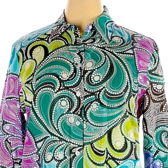 Dana Buchman XL teal 3/4 sleeve button up blouse - Picture 3 of 13